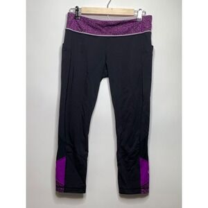 Lululemon Womens Size 8 Aspire Black With Purple Cropped Leggings Stain